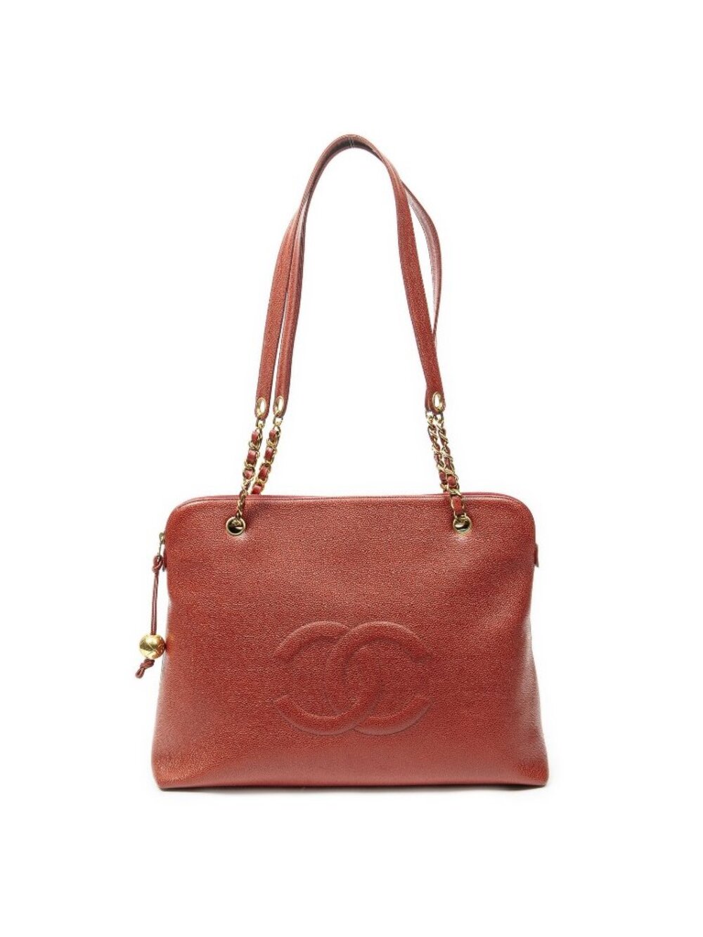 Chanel Large CC Dome Tote Red Caviar Leather